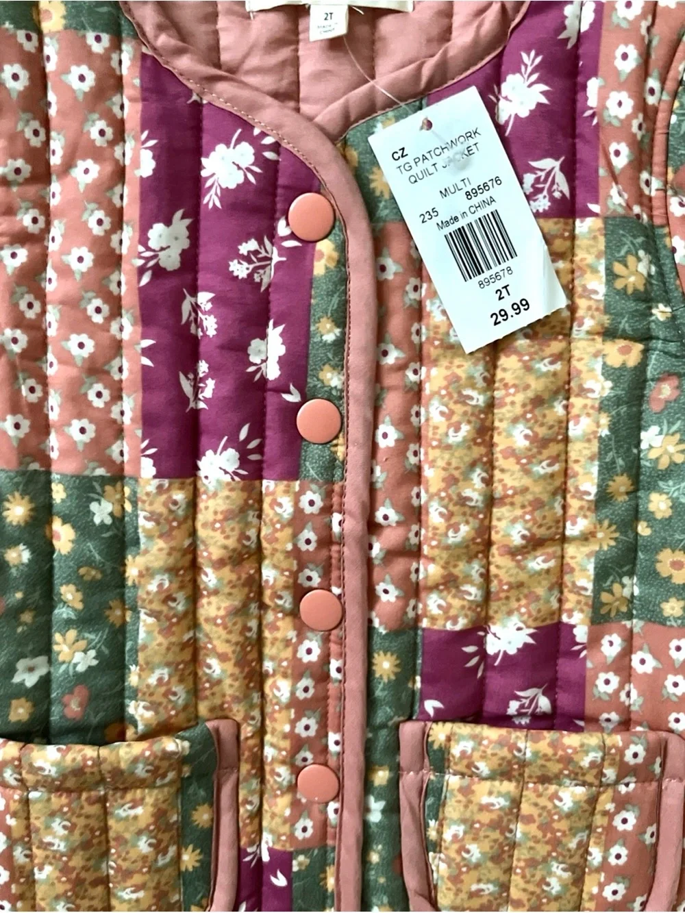 Quilted Patchwork Jacket Pockets Cotton Fall Floral Cottagecore Size 2T
